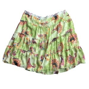 TRIBAL Vintage Y2K Green Floral Lace Trim Size 16 Pull On Midi Skirt A-Line EUC